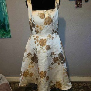 Cream Brocade Embroidered Floral Midi Dress Size 12 NWT